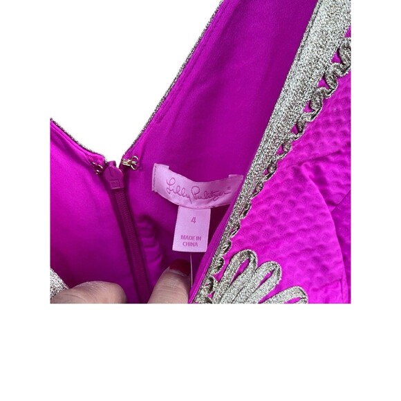 NWT Lilly Pulitzer Junie Shift Dress Berry Sangria Pink with Gold Trim Size 4 - Picture 3 of 8